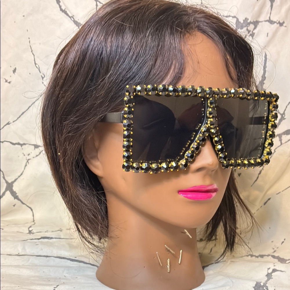 Black Rhinestones Embellished Sunglasses by Baako Princess